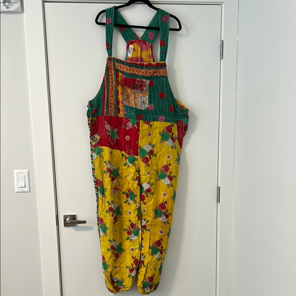 NWOT Kantha Cotton Colorful Patchwork Overalls One Size
